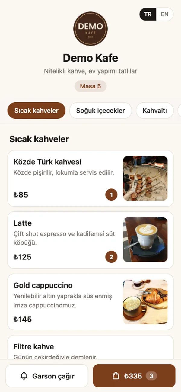 Fotoğraflı dijital menü